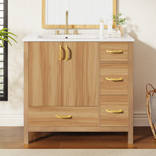 36" Wood Bathroom Vanity with Solid Wood Frame, 2 Soft Close Doors, 4Soft Clos