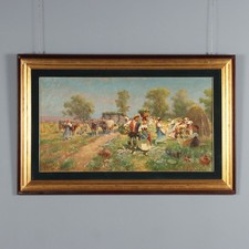 Pietro Barucci Dipinto Paesaggio Campestre con Figure XIX Secolo Originale