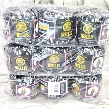 9 Trellis Lion Brand Shimmering Lacy Ribbon Yarn Nightlife Black & White Lot
