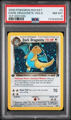 2000 POKEMON ROCKET 1ST ED #5 DARK DRAGONITE-HOLO PSA 8