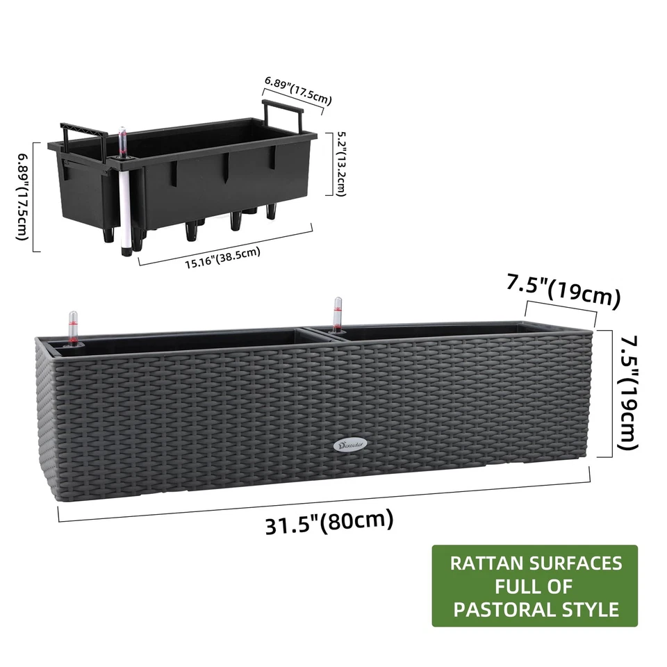 31.5 Inch Rattan Self Watering Planter Indoor Outdoor, Thickened Large Rail F... - Image 3 of 4