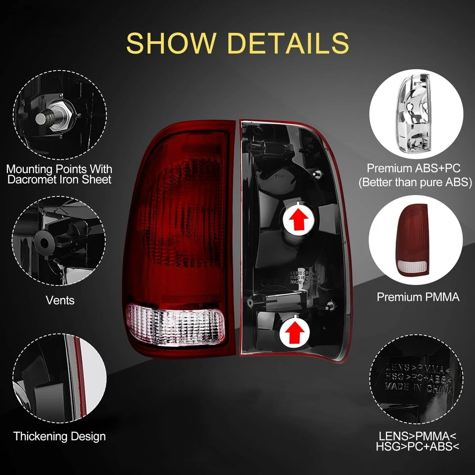 Smoke Tail Lights For 97-07 Ford F150 Heritage/F250/350/450/550 Super Duty Foto 4 de 4