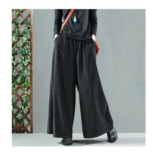 Corduroy Wide Leg Trousers Vintage Womens Autumn Casual Solid Loose Baggy Pants - Picture 8 of 14