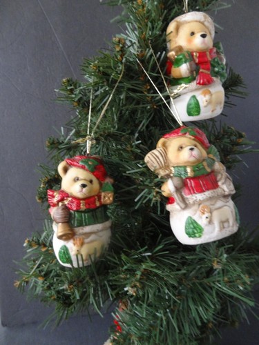 Set of 3 Holiday Ceramic Bears Christmas Tree Hanging Ornaments. - Picture 11 of 11