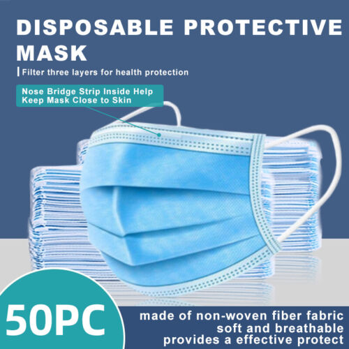 [50 Pcs]3-Ply Disposable Face Mask Non Medical Surgical cover Buy More Save More - Photo 1/4