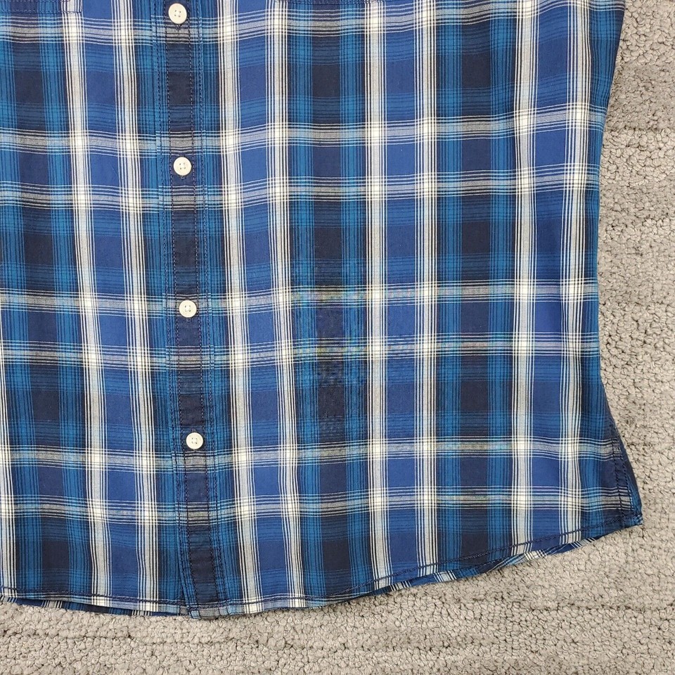 Urban Pipeline Mens XL Shirt Long Sleeve Button Front Blue White Plaid