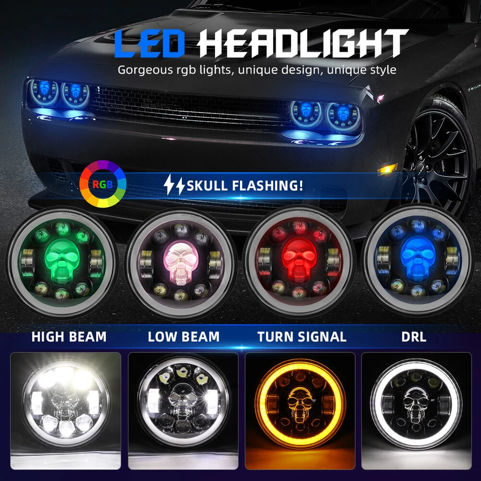 4PCS 5 3/4" 5.75" RGB LED Headlights Round Halo DRL For Buick Riviera 1963-1974 - Image 2 of 4