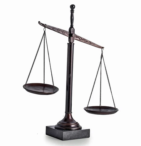 LEGAL SCALES OF JUSTICE DECORATIVE SCULPTURE ON MARBLE BASE - 16"H