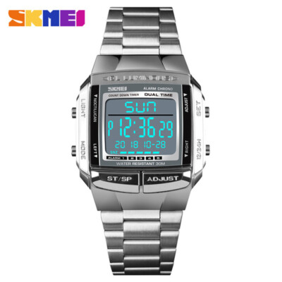 SKMEI Men Sport Watches Electronic Digital LED Alarm Male Steel Wristwatch 1