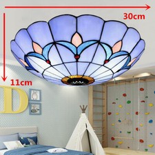 12" Flush Mount Ceiling Light Tiffany Style Stained Glass Shade Lamp Fixture