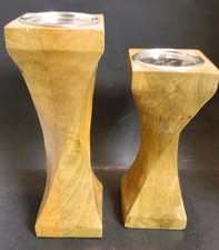 Vintage Pair of Large Twisted Wood Pedestal Candle Holders 11.63" 10" Very Good