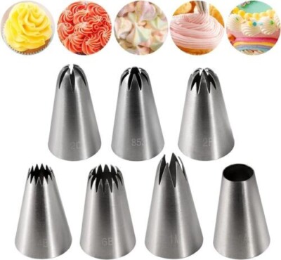 Große Glasur Spritzdüsen Spitzen Gebäck Kuchen Zuckerkunst Dekorieren Set UK 7X