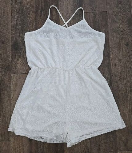 Bobbie Brooks Plus Size 2X Sleeveless Romper Shorts Off White Ivory Lace