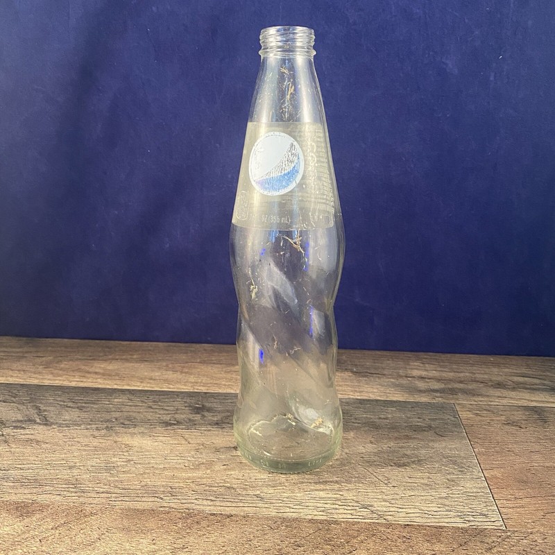 Twisted Glass Pepsi Bottle Clear Vintage 2.25"Dia x 8.75"H 