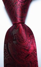 New Classic Paisley Red Black JACQUARD WOVEN 100 Silk Men's Tie Necktie