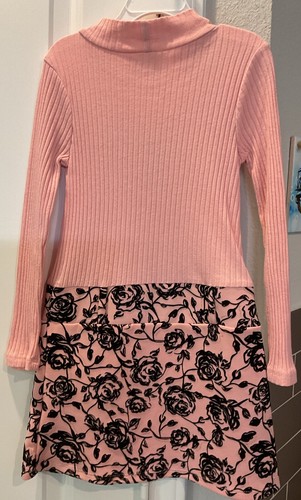 KNIT WORKS Lil Girls Dress Sz 6 Pink Ribbed Black Roses 60’s Style Pullover - Picture 5 of 5