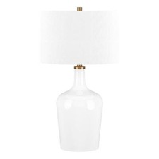 Henn Hart 15" White Glass/Metal/Fabric Table Lamp