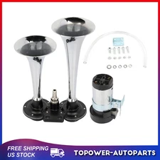 135DB Dual Trumpet Horn System Kit Loud Chrome Truck Air Horn For Car Train Boat