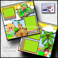 Sand Castles Beach girl 2 premade scrapbooking pages prints paper printed Cherry