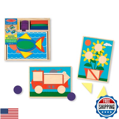 Melissa and Doug Beginner Wooden Pattern Blocks Educational Toy With 5 Double