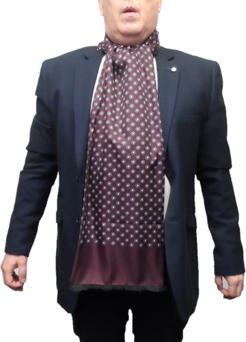 Mazeys Classic Retro Mod Mod Tassled Burgundy Target Scarf - Picture 3 of 3