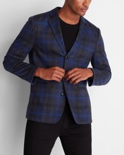 NEW EXPRESS 228 SLIM BLUE PLAID KNIT CONVERTIBLE BLAZER JACKET SZ M MEDIUM