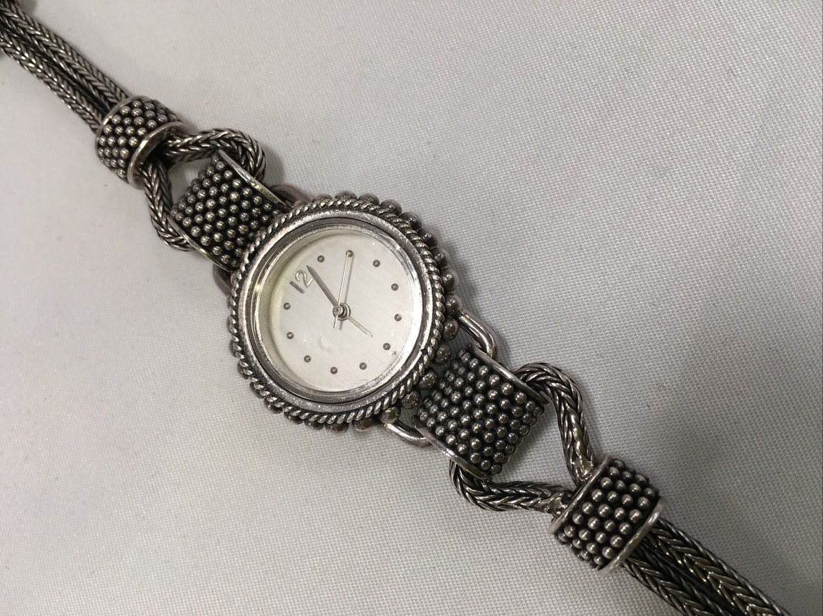 Vtg Signed 925 Silver Ladies Ornate Rope Bracelet Wrist