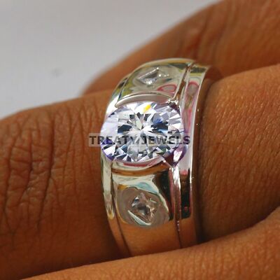 Moissanite Oval Cut Gemstone With 925 Sterling Silver Ring For Men's #B274