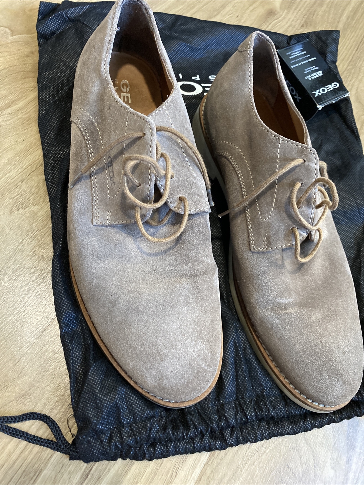 Geox Respira Leather Beige Suede Italian Patent Shoes + Cleaning Kit | eBay