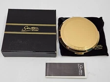 Stratton of London Gold Tone Mini Compact Greek Key with Box & Velvet Sleeve
