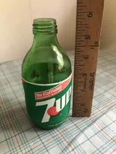 Vintage 10 Ounce 7 Up Soda Pop Green Glass Stumpy Short Bottle
