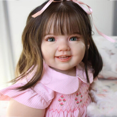 28'' Reborn Baby Finished Doll cute Toddler Girl Hand-Rooted Hair Cloth Body Gift