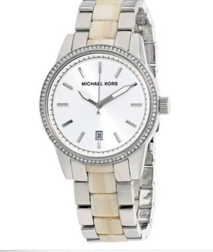 Michael Kors Ladies Silver /Horn Acetate Band White Dial  display picture 3