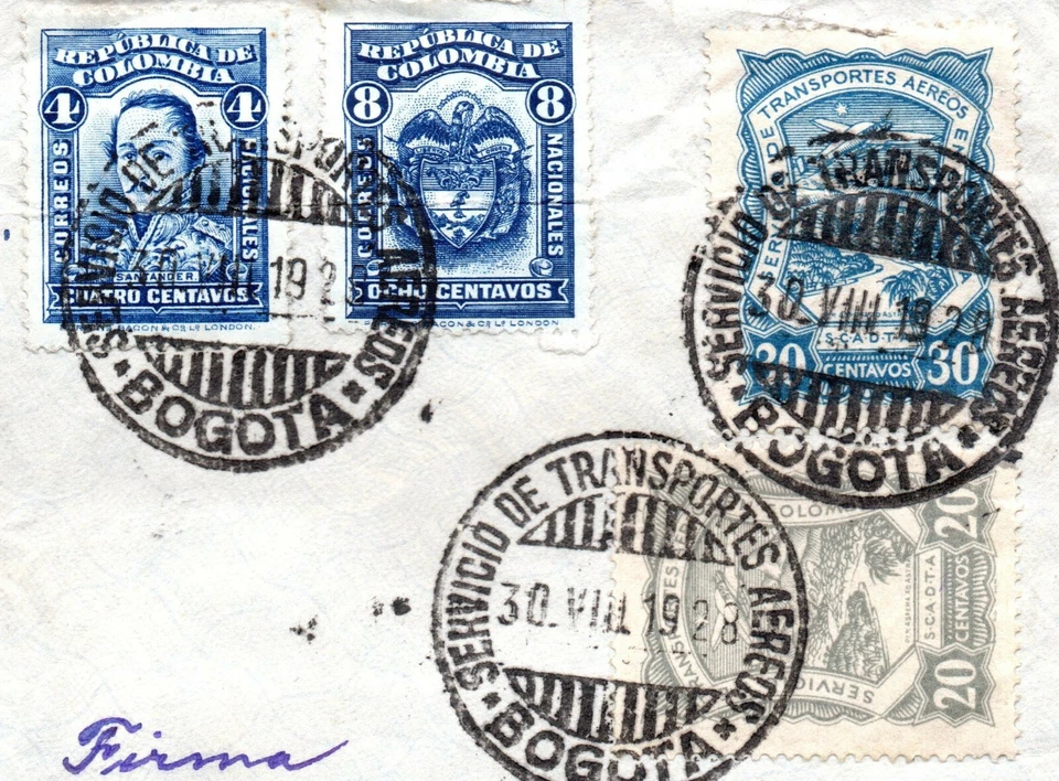 ✔️ COLOMBIA CORREO AEREO TRANSOCEANICO COVER BOGOTA TO HAMBURG - Image 2 of 3