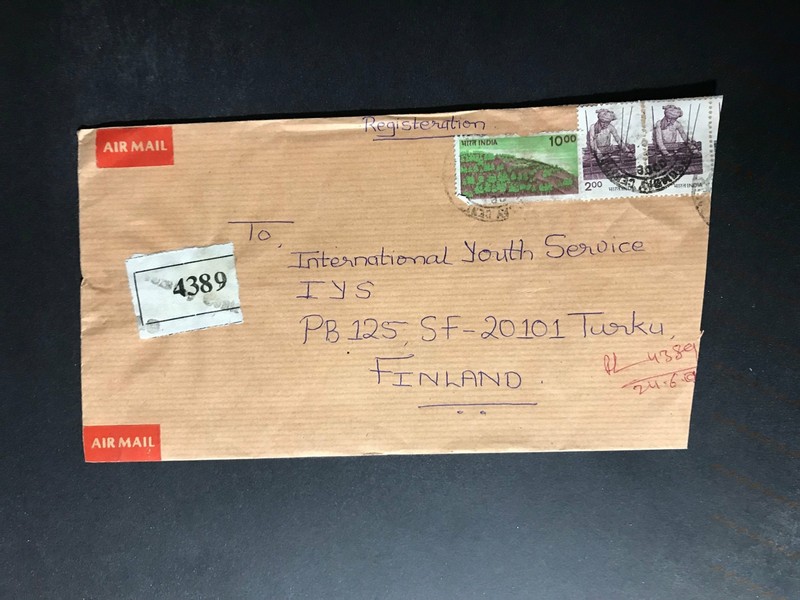 India Registered Cover to Finland City Cancel 1980s-1990s Cover #2273
