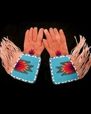 Old American Style Handmade Sioux Beaded Leather Gauntlet Gloves GV99