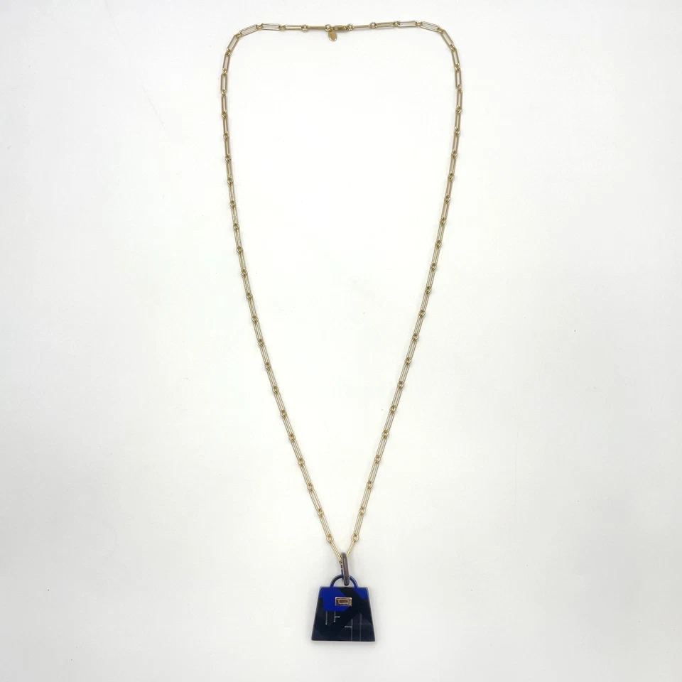 Auténtico Collar Hermes Amuleto Kelly Laca GM GD Negro x Azul Marino con Caja BA100458 Foto 3 de 4