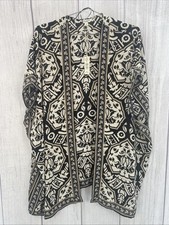 Max Studio Kimono Womens SMALL Black Cream Floral Duster Boho Beach Cover-Up