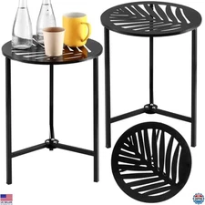 Set of 2 - 13" Black Metal Outdoor Side Tables - Weather-Resistant Accent Stands