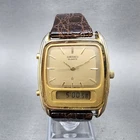 Seiko Analog Digital Watch Men 30mm Champagne Dial Gold Tone New Battery READ!!!
