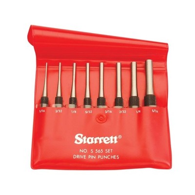 Starrett Drive Pin Punch Set with Knurled Grip and Protective Vinyl Case Red 