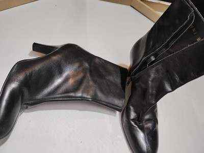 Gianni Bini Women's 9.5 Mid Calf Heeled Boots Black Smooth Leather City Chic