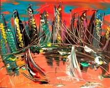 Oil Painting CITYSCAPE   abstract SIGNED  Original on canvas IMPRESSIONIST  dsve