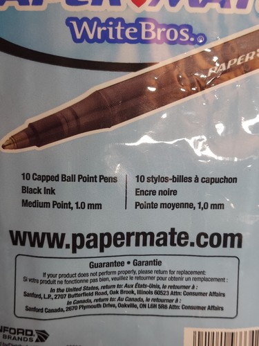Paper Mate Write Bros Ball Point Pens Black Ink Medium 1.0 mm 10 Pack NOS 2008 - Picture 4 of 5
