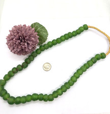 Green Recycled Glass Beads Sea Glass Green Round on 22" Rope
