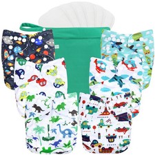 Cloth Diapers 6 Pack with 6 Inserts  1 Wet Bag, Washable Cloth Diapers for B...