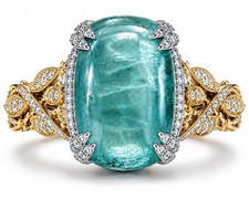8Ct Natural Aquamarine Ring 18K Gold Diamond Vintage Engagement Ring