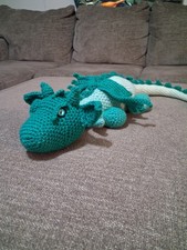 Handmade Crochet Dragon Plush, Medium Teal Amigurumi, Green Dragon