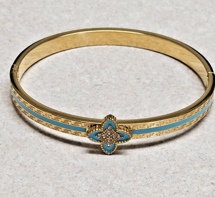 Bangle Bracelet Hypoallergenic-Teal Clover-image