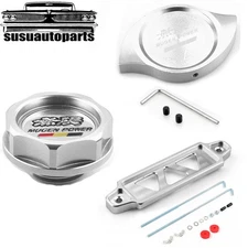 JDM Oil Filler Cap + Radiator Cap Cover + Battery Tie Down w/ J-Hooks For Honda